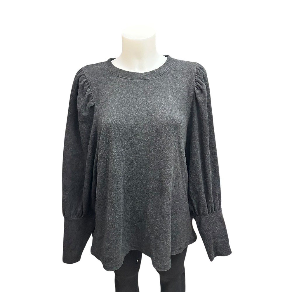 Madewell Women's Brushed Puff Sleeve‎ Sweater Top Gray Sz 1X minimalist Classic